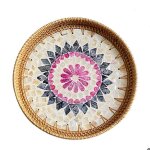 Plateau de service tiss� en rotin rond d�coratif naturel coquille de rotin fruit dessert snack assiette ...