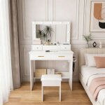 Pocketpop coiffeuse avec avec miroir et tabouret avec led prise de courant et support pour s�che - cheveux ...