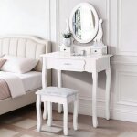 Pocketpop coiffeuse avec miroir et tabouret plateau amovible 3 tiroirs pour les petites chambres blanc ...