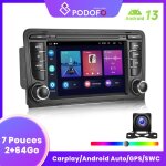 Podofo 2 + 64go 7 pouces android13 autoradio pour audi a3 8p s3 8p rs3 avce carplay android auto gps ...