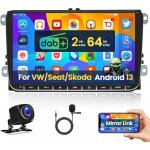 Podofo 2g + 64g dab + android 13 autoradio 9 pour vw passat b6 b7 golf 5 6 polo touran caddy jetta t5 ...