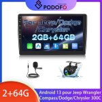 Podofo 9 [2 + 64go] android 13 pour jeep wrangler compass / dodge / chrysler 300c - carplay sans fil ...