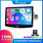 Podofo autoradio android 13. 0 1din 10. 1  ecran pivotant 360 avec carplay gps bluetooth wifi gps fm ...