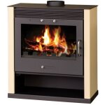 Po�le � bois v05 rubin ? 13 kw avec panneaux lat�raux peints ivoire et grande fen�tre panoramique frontale ...