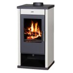 Po�le � bois vanessa lux ? 9 kw avec panneaux lat�raux couleur ivoire et design �l�gant