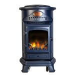 Pole  gaz 3400w fonte vritable ? chauffage dappoint design bleu marine - effet feu de bois mobile ...