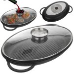 Po�le � griller en granit avec couvercle profond grande 43x28x6 cm