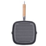 Pole  griller - multifonction - fonte - antiadhsive - manche en bois - tous feux compatibles