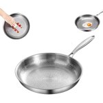 Poele inox 26cm avec couvercle - po�le en titane sans rev�tement - antiadh�sive et anti - rayures - chauffe ...