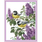 Point de croix kit complet pr� imprim� oiseaux m�sanges et fleurs de lilas 14ct estamp� broderie 37x46 ...