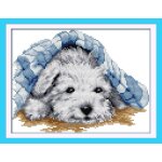 Point de croix kit complet pr� imprim� petit chien charmant 14ct estamp� broderie 27x20 cm estampill� ...