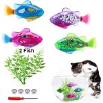 Poisson robot nageur pour chats lot de 2 jouet interactif pour aquarium poisson �lectrique avec lumi�re ...