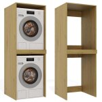 Pola twin - armoire de salle de bain pour lave - linge et s�che - linge avec colonne �tag�re - ch�ne