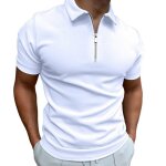 Polo hommepolo manches courtes casual sport coupe ajustée couleur unie pour hommes - blanc Polo hommepolo manches courtes casual sport coupe ajustée couleur unie pour hommes - blanc