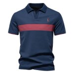 Polo homme manches courtes col v broderie de cerf casual polo shirt ete regular fit couleur contraste ...