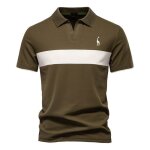 Polo homme manches courtes col v broderie de cerf casual polo shirt ete regular fit couleur contraste ...