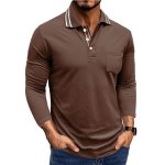 Polo homme manches longues regular fit grande taille casual polo shirt avec poche couleur contraste confortabl ...