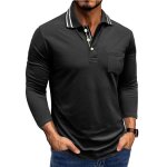 Polo homme manches longues regular fit grande taille casual polo shirt avec poche couleur contraste confortabl ...