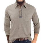 Polo homme manches longues regular fit top shirt avec poche couleur contrast�e printemps et automne - ...