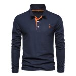 Polo homme manches longues revers t - shirt à manches longues pour hommes - bleu marine Polo homme manches longues revers t - shirt à manches longues pour hommes - bleu marine