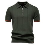 Polo homme tricot� � manches courtes demi zip casual haut regular fit �t� couleur unie confortable - ...