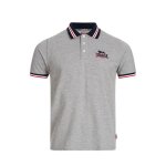 Lonsdale polo homme slim gris broderie et poignets ray�s - col polo
