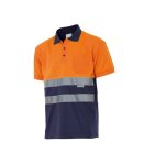 Polo manches courtes haute visibilit� - velilla - bicolore orange / navy - bandes r�fl�chissantes - 100% ...