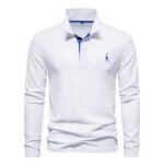 Polo shirt manches longues homme automne motif brodé - blanc Polo shirt manches longues homme automne motif brodé - blanc