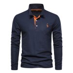 Polo shirt manches longues homme automne motif brodé - bleu marine Polo shirt manches longues homme automne motif brodé - bleu marine