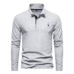Polo shirt manches longues homme automne motif brod - gris