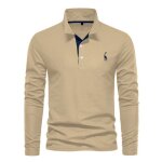 Polo shirt manches longues homme automne motif brodé - kaki Polo shirt manches longues homme automne motif brodé - kaki