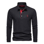 Polo shirt manches longues homme automne motif brod - noir