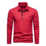 Polo shirt manches longues homme automne motif brod - rouge