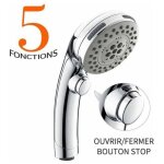 Pommeau de douche chrom avec bouton stop douchette main 6 jets au choix pomme de douche picots anticalaire ...
