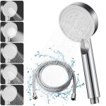 Pommeau de douche haute pression �conomique avec flexible 15 m ? abs t�te ronde pluie 5 r�glages