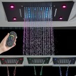 Pommeau de douche led pluie 49x35cm cascade carr� pommeau de douche acier inoxydable noir mat