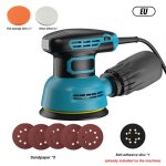 Ponceuse excentrique 300w 125mm 12000rpm avec 5 disques abrasifs + tampon mousse & laine compacte et ...