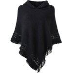 Poncho  capuche pour femme avec cape au crochet et ourlet  franges pour lhivernoir