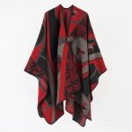 Poncho femme simili laine chaud hiver casual avec bouton imprim 135 x 155 cm - rouge