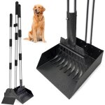 Pooper scooper pour chiens - pelle m�tallique � manche long r�glable (jusqu� 96 cm) kit avec bac et r�teau ...