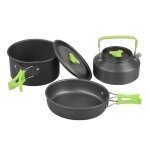 Popote de camping 3 pcs - casserole po�le et bouilloire - alliage daluminium - l�g�re et compacte - pour ...