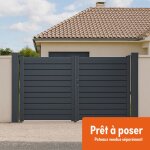 Portail battant aluminium persienne - largeur 4m - hauteur 1m60 ? gris anthracite - prêt à poser Portail battant aluminium persienne - largeur 4m - hauteur 1m60 ? gris anthracite - prêt à poser