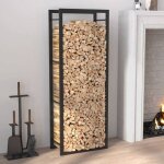 Portant de bois de chauffage - porte bches pour bois noir mat 50x28x132 cm acier