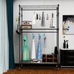 Portant double avec tagres rglables en hauteur homdox portant avec 2 crochets rails  vtements avec ...