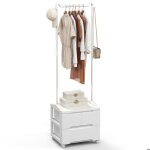 Portant manteau avec tiroirs costway - crochets latraux - tige de suspension - 4 roues 2 avec frein ...