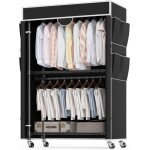 Portant � v�tements - homdox - 90x45x205cm 3 niveaux avec housse noir 2 barres de suspension et 4 poches ...
