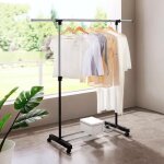 Portant  vtements rglables - penderie acier inox avec roulettes et rangement