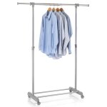 Portant � v�tements sala en m�tal chrom� et gris penderie simple sur roulettes avec 1 barre extensible ...