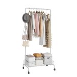 Portant  vtements sur roulettes - capacit de charge 90 kg - tagre  3 barres - blanc