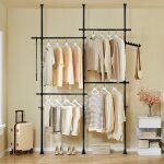 Portant � v�tements t�lescopique - sobuy - r�glable en largeur - hauteur jusqu� 295 cm - noir - deux ...